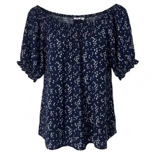 GAP Navy Floral Off Shoulder Smocked Blouse Top Women's Size M